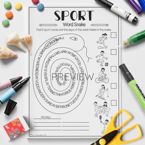 ESL English Sport Word Snake Activity Worksheet