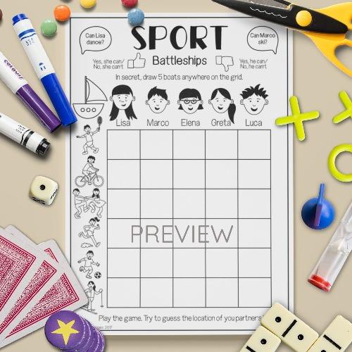 ESL English Sport Battleships Game Activity Worksheet