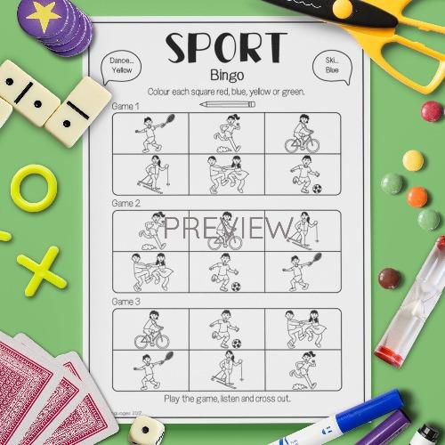 ESL English Sport Bingo Game Activity Worksheet