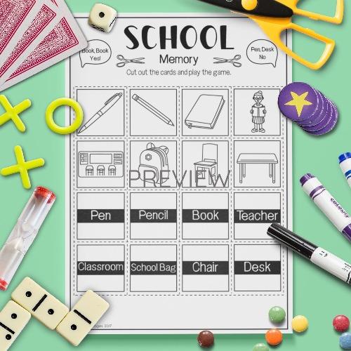 ESL English School Memory Game Activity Worksheet