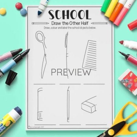 ESL English School Draw The Other Half Activity Worksheet