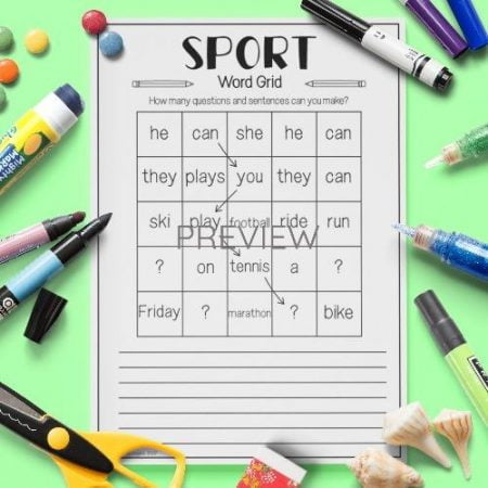 ESL English Sport Word Grid Activity Worksheet