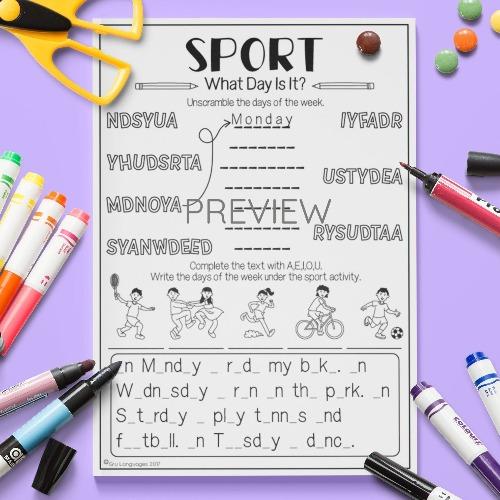 ESL English Sport What Day Is It Activity Worksheet