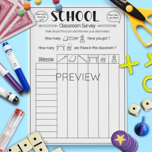 ESL English School Classroom Survey Activity Worksheet