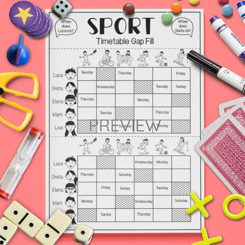 ESL English Sport Timetable Gap Fill Game Activity Worksheet