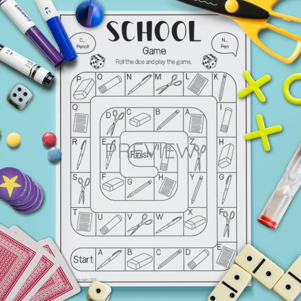 ESL English School Board Game Activity Worksheet