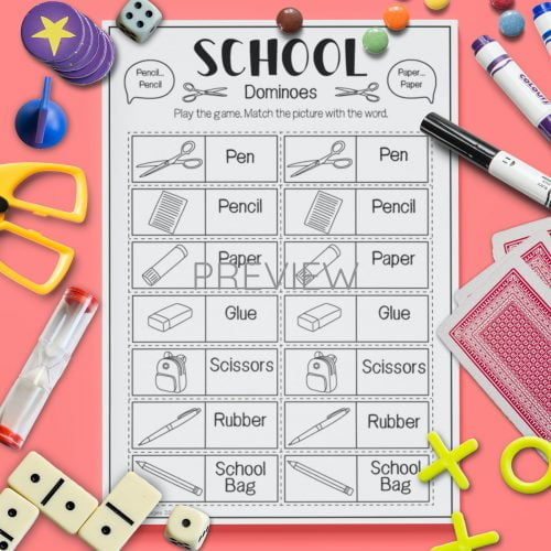 ESL English School Dominoes Game Activity Worksheet