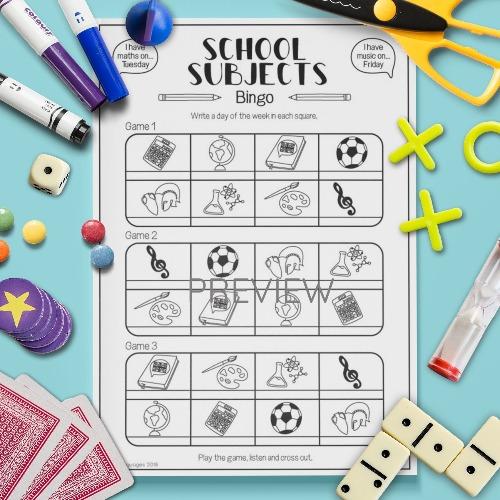 School Subjects, Bingo Game