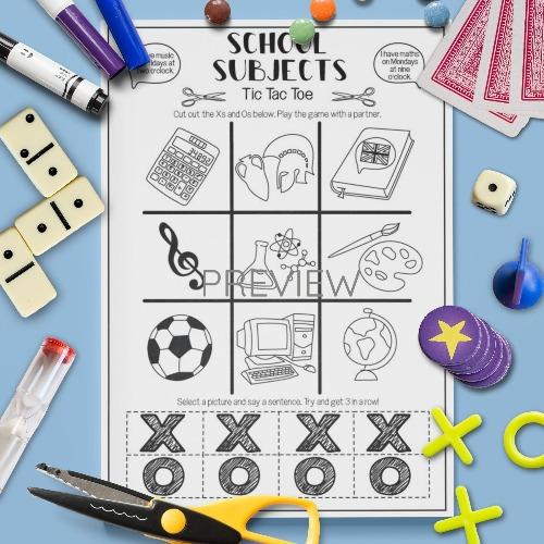 ESL English School Subjects Tic Tac Toe Game Activity Worksheet