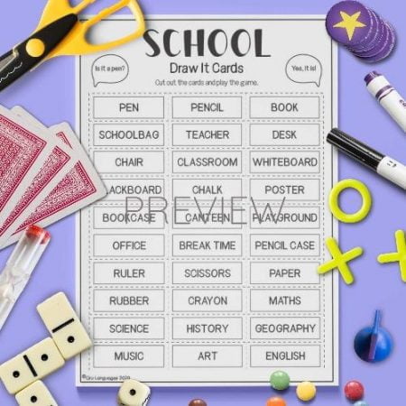 ESL English School Draw It Card Game Activity Worksheet