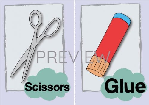 ESL English Scissors Glue Flashcard
