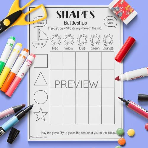 ESL English Shapes Battleships Game Activity Worksheet