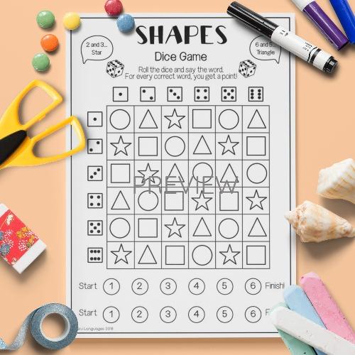 ESL English Shapes Dice Game Activity Worksheet