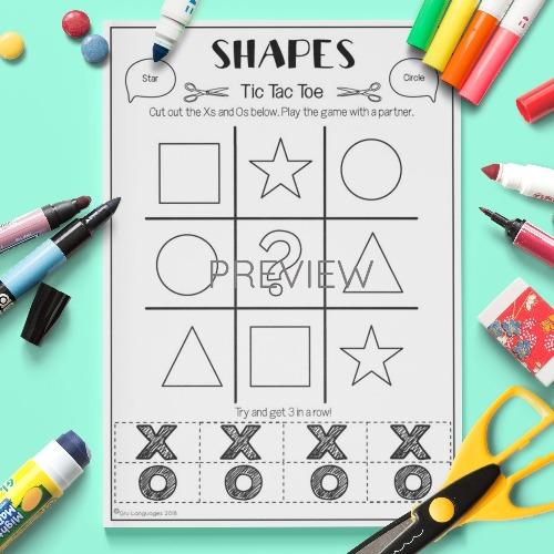 ESL English Shapes Tic Tac Toe Game Activity Worksheet