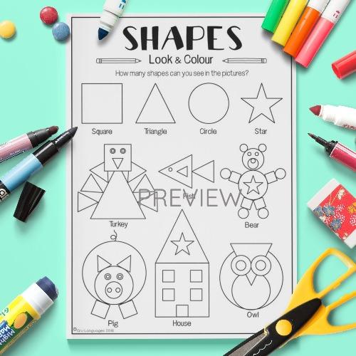 ESL English Shapes Look And Colour Activity Worksheet