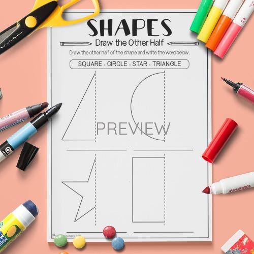 ESL English Shapes Draw The Other Half Activity Worksheet
