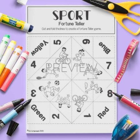 ESL English Sport Fortune Teller Craft Game Activity Worksheet