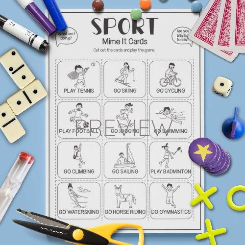 ESL English Sport Mime It Card Game Activity Worksheet