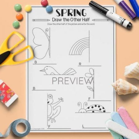ESL English Spring Draw The Other Half Activity Worksheet