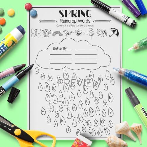 ESL English Spring Raindrop Words Activity Worksheet