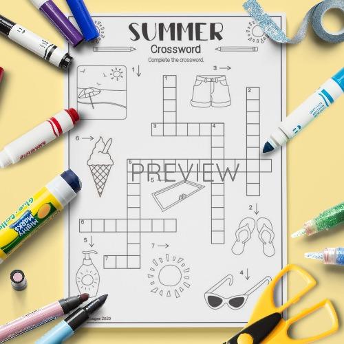 ESL English Summer Crossword Activity Worksheet