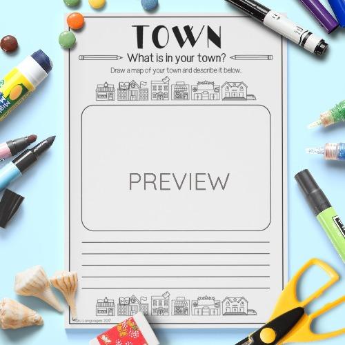 ESL English  Town Draw And Write Activity Worksheet