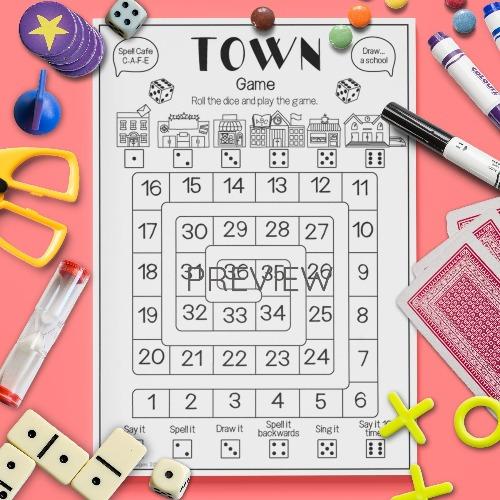 ESL English Town Board Game Activity Worksheet