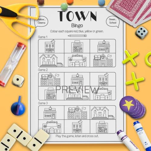 ESL English Town Bingo Game Activity Worksheet