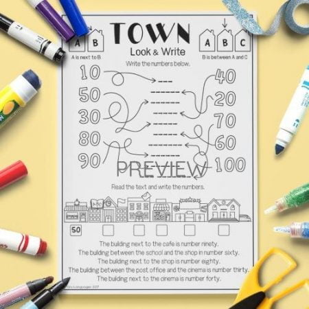 ESL English Town Look And Write Activity Worksheet