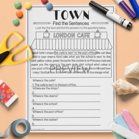 ESL English Town Find The Sentences Activity Worksheet