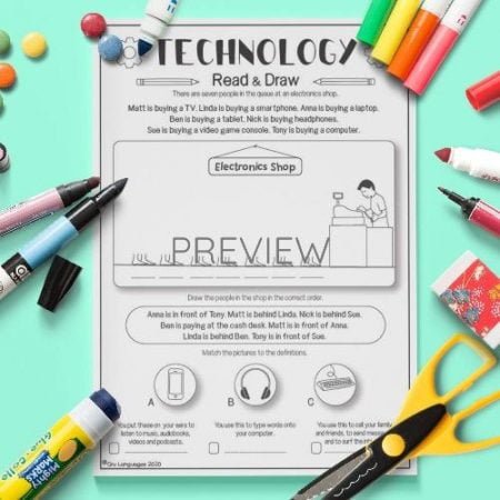 ESL English Technology Read And Draw Activity Worksheet