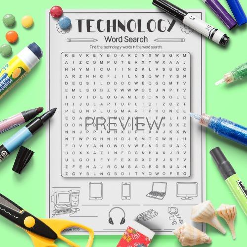 ESL English Technology Word Search Activity Worksheet