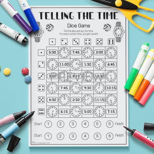 ESL English Telling The Time Dice Game Activity Worksheet