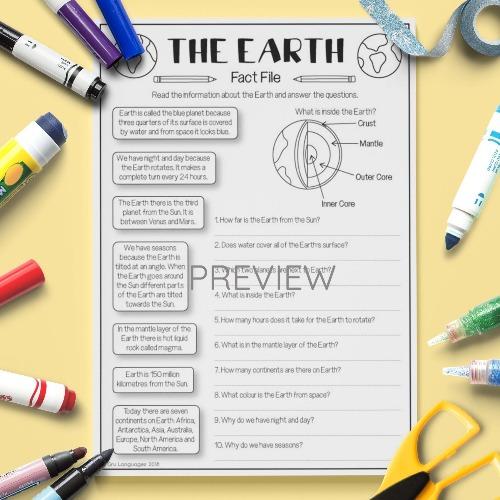 ESL English The Earth Fact File Activity Worksheet