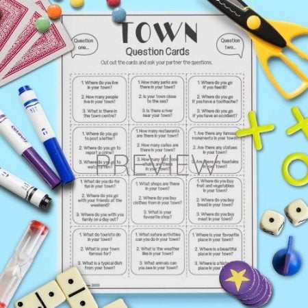 ESL English Town Question Cards Activity Worksheet