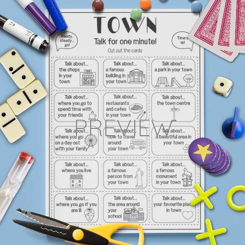 ESL English Town Talk For A Minute Card Game Activity Worksheet