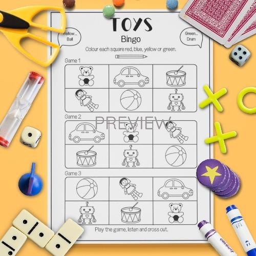 ESL English Toys Bingo Game Activity Worksheet