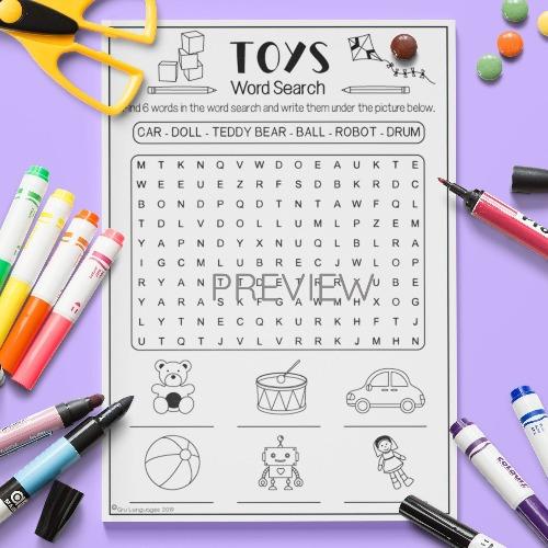ESL English Toys Word Search Activity Worksheet