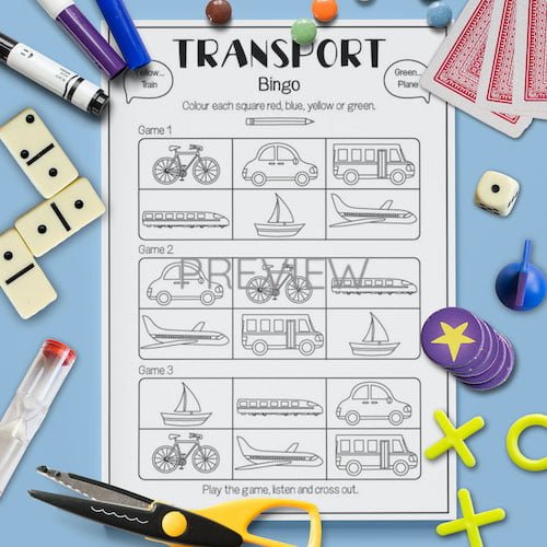 transport bingo listening game fun esl worksheet for kids