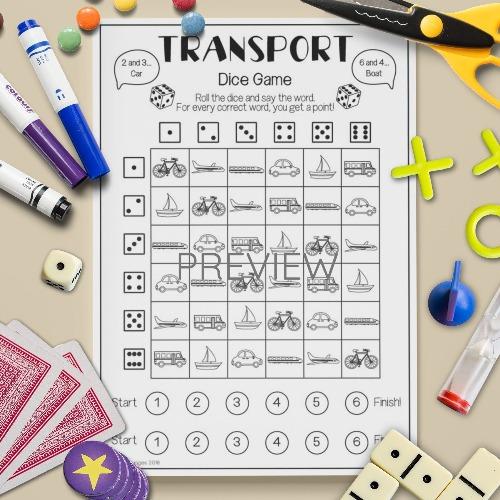 ESL English Transport Dice Game Activity Worksheet