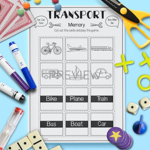 ESL English Transport Memory Game Activity Worksheet