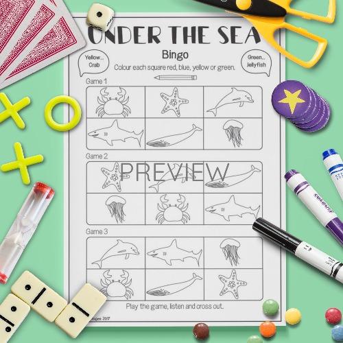 ESL English Under The Sea Bingo Game Activity Worksheet