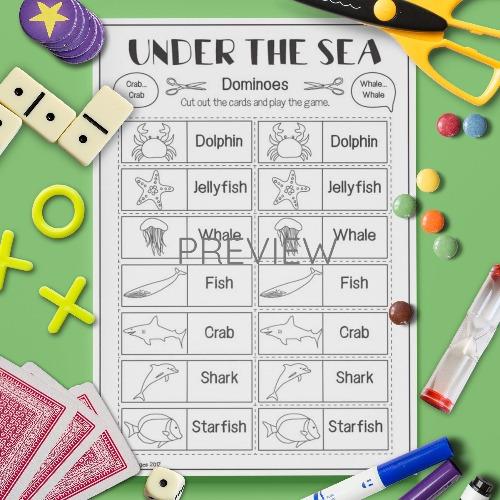 ESL English Under The Sea Dominoes Game Activity Worksheet