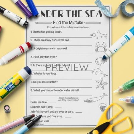 ESL English Under The Sea Find The Mistake Activity Worksheet
