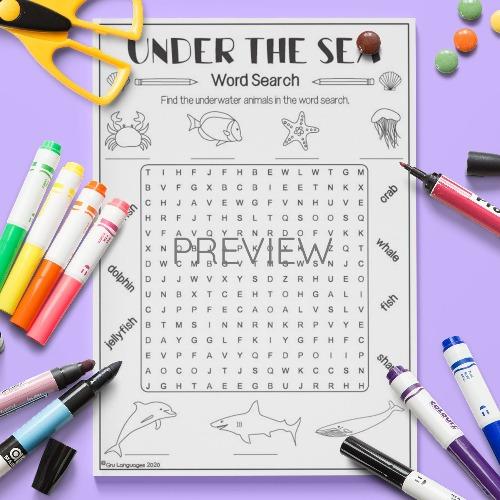 ESL English Under The Sea Word Search Activity Worksheet