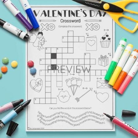 ESL English Valentines Day Crossword Activity Worksheet