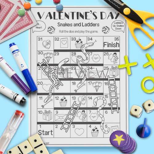 ESL English Valentines Day Snakes And Ladders Game Activity Worksheet