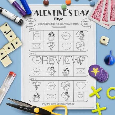 ESL English Valentines Day Bingo Game Activity Worksheet