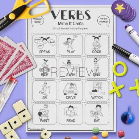ESL English Verbs Mime It Card Game Activity Worksheet