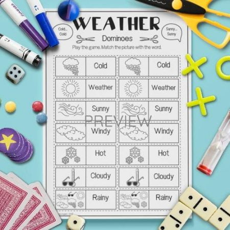 ESL English Weather Dominoes Game Activity Worksheet